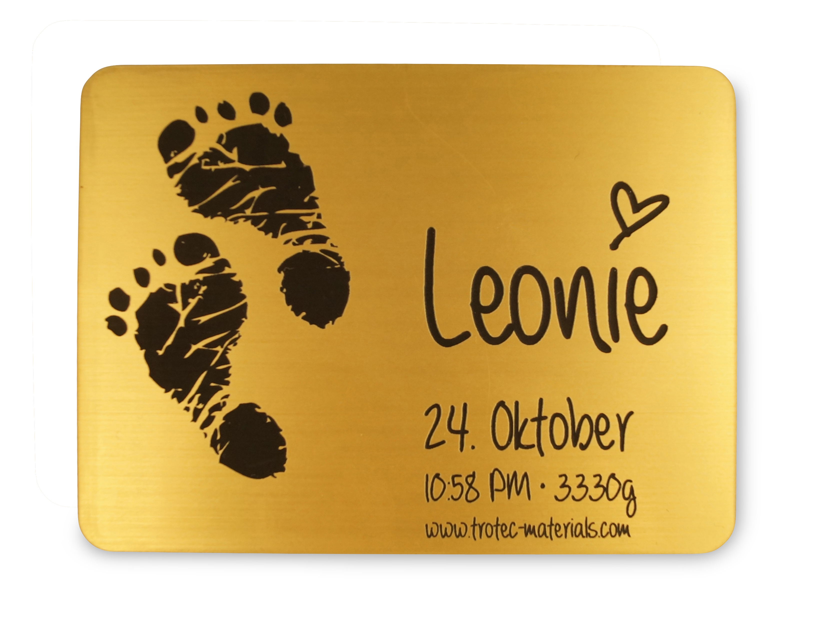 Engraved plastic sign, metallic optics, matte 10 x 1 cm, 1.6 mm thick, bicolored