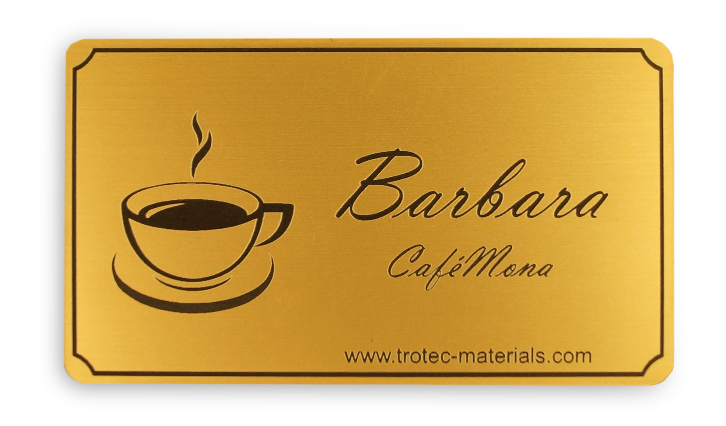 Engraved sign made from flexible, thin synthetic material, 5 x 2 cm, 0.5 mm thick