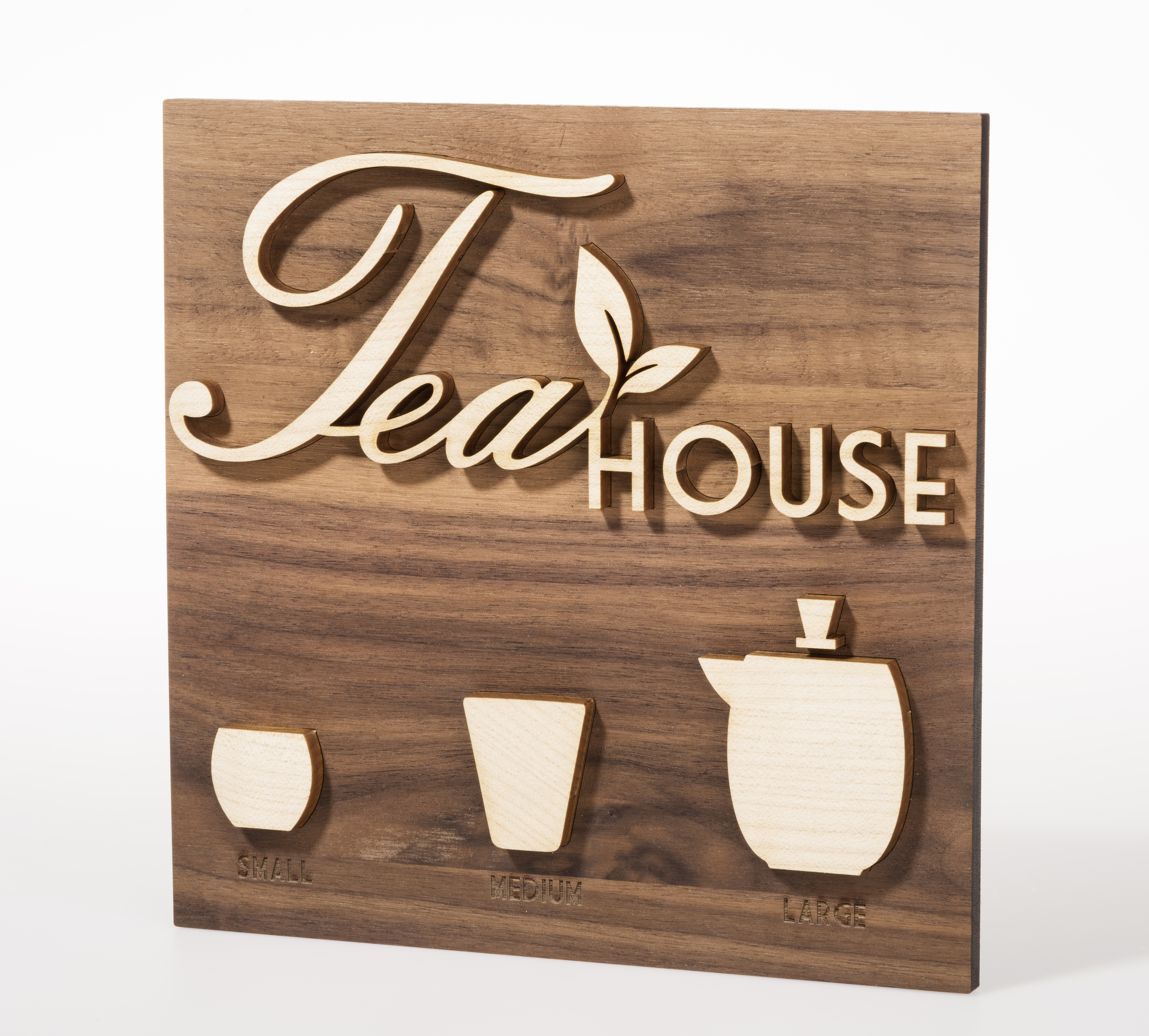 Engraved oak timber sign, 30 x 2 cm, 5 mm thick